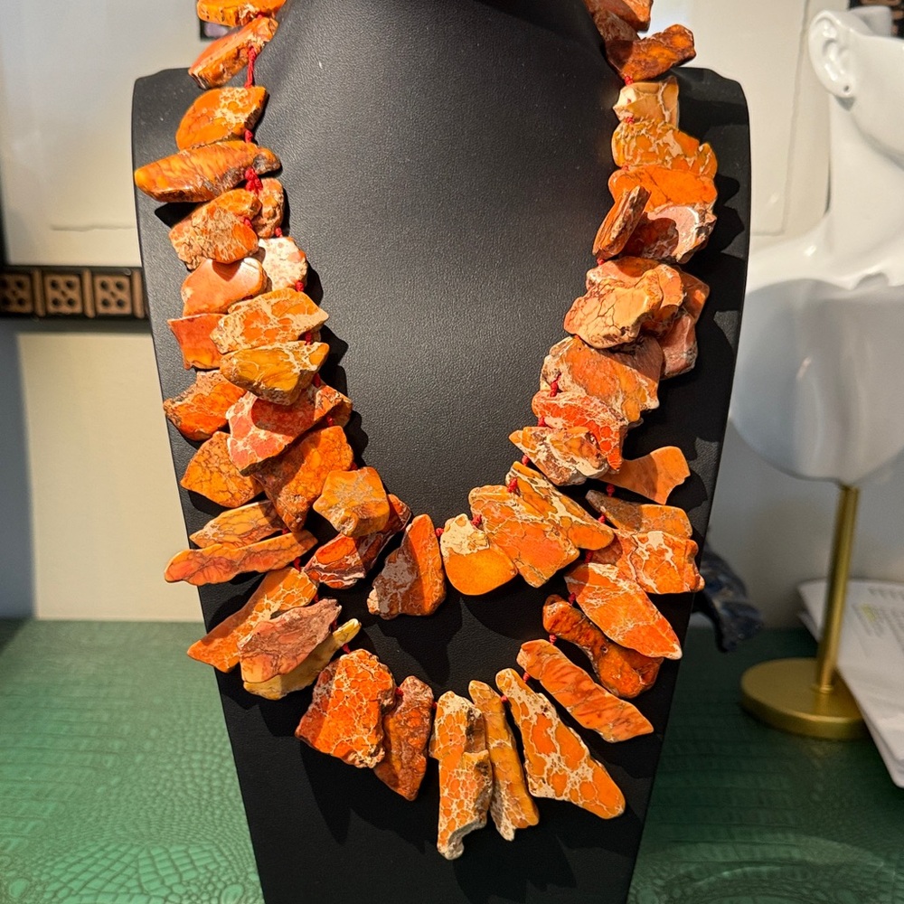 LUCAS LAMETH Genuine Sea Sediment Orange Jasper Layered Necklace  LUC